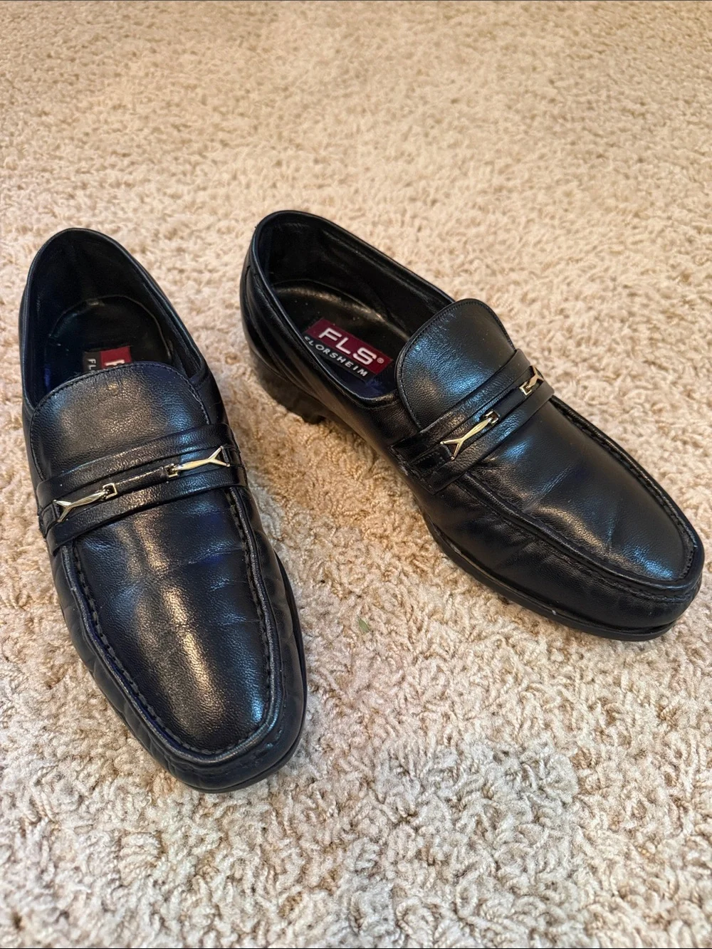 Florsheim Black Leather Slip-On Loafers with Metal Bit